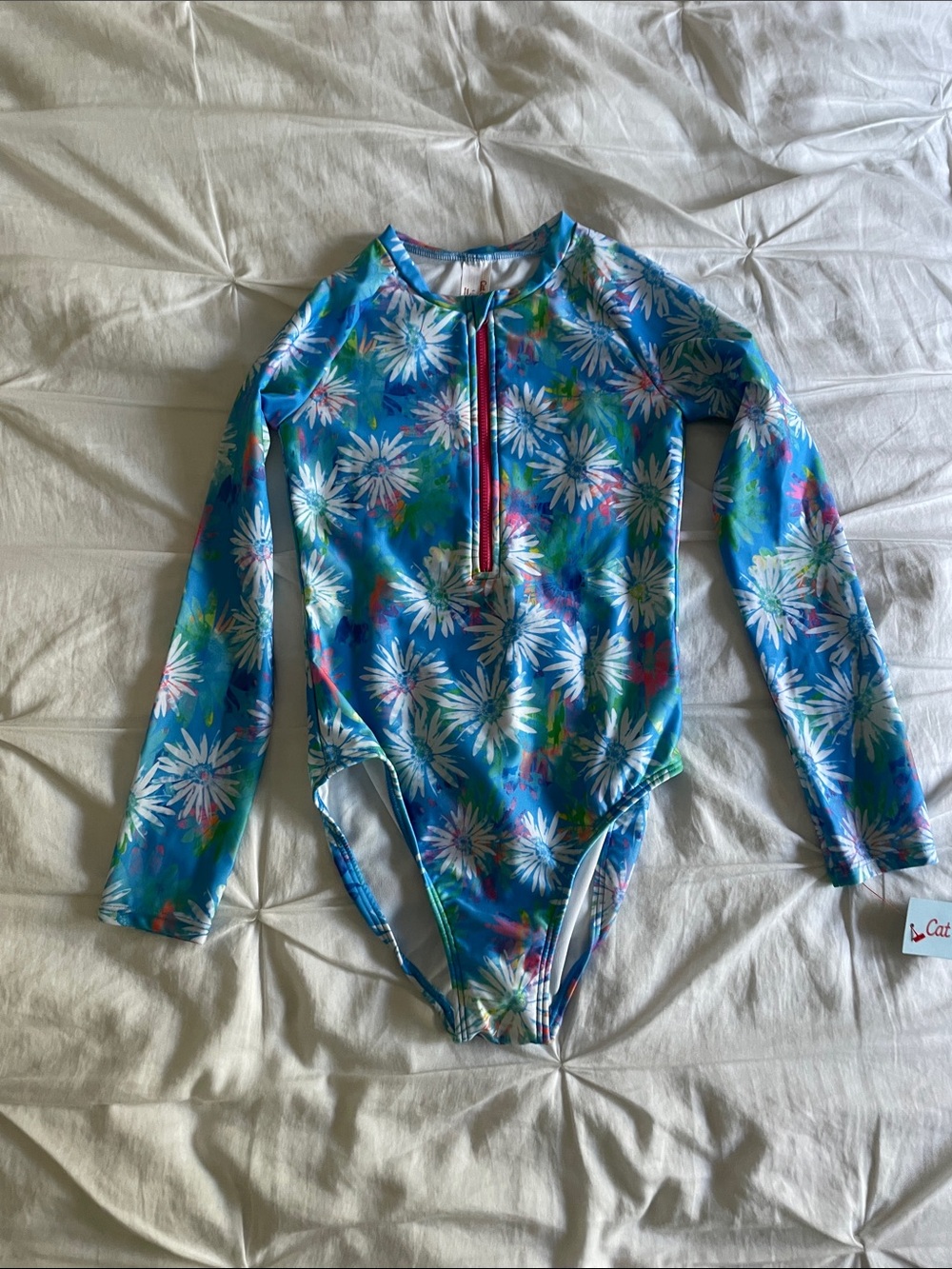 Cat & Jack Blue Floral Long-Sleeve One-Piece Swimsuit